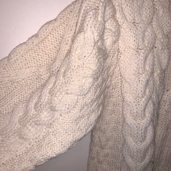 Aran Sweater Market Cream Cable Knit 100% Merino Wool Sweater M - Picture 9 of 13